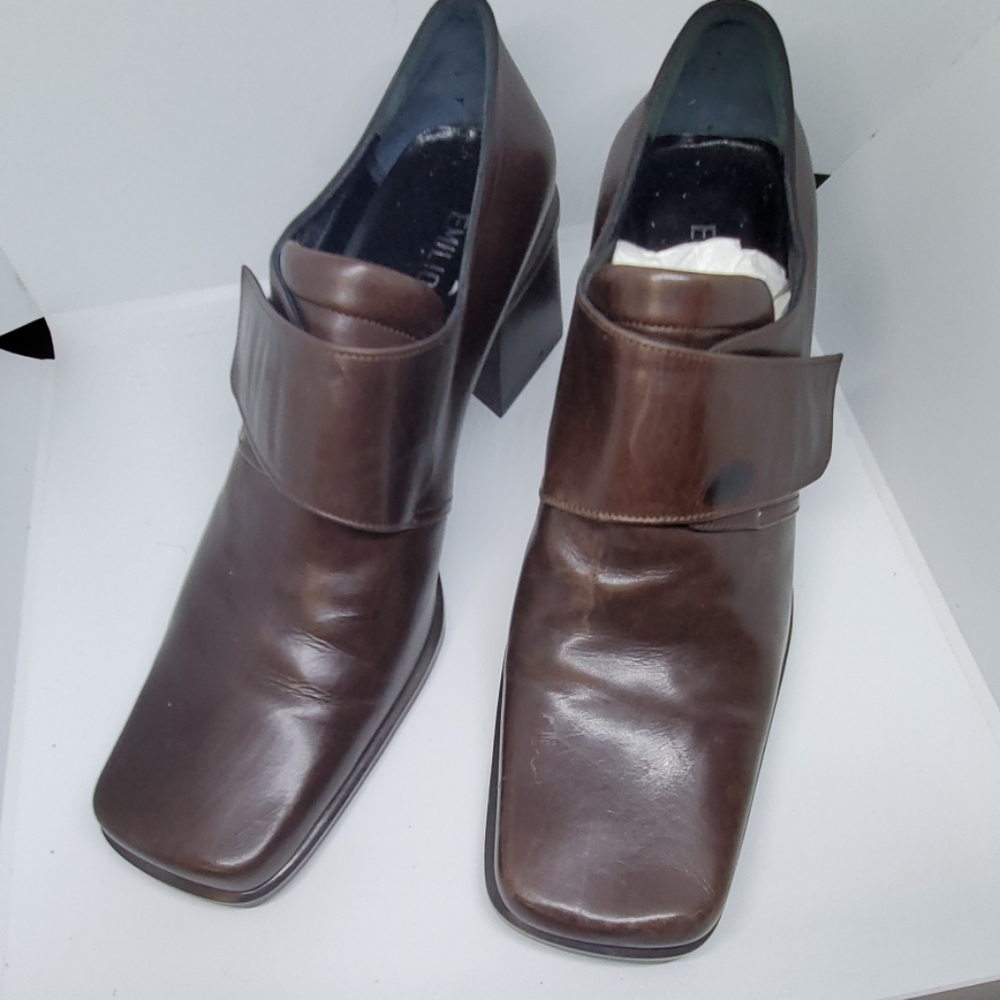 Emilio franco women brown leather chunky heel shoe